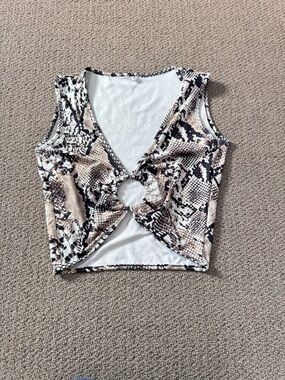 Women’s Snake Print Tie-Front Crop Top in Neutral Tones